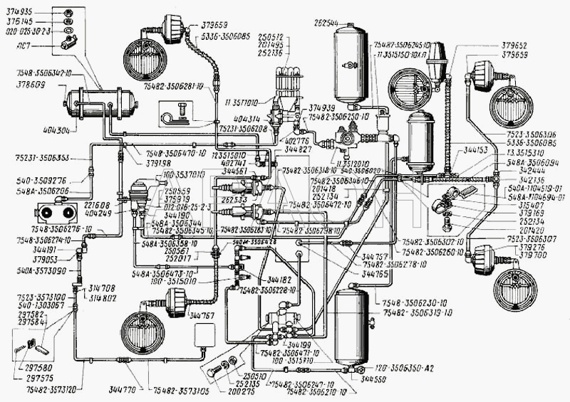 Трубопроводы пневматического привода тормозной системы БелАЗ-7523