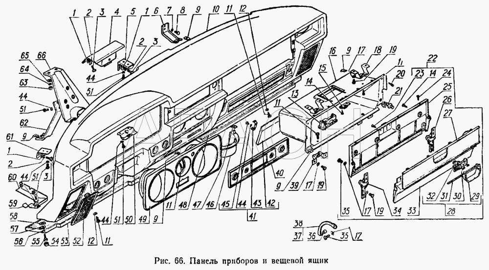 Панель приборов и вещевой ящик ГАЗ-3102