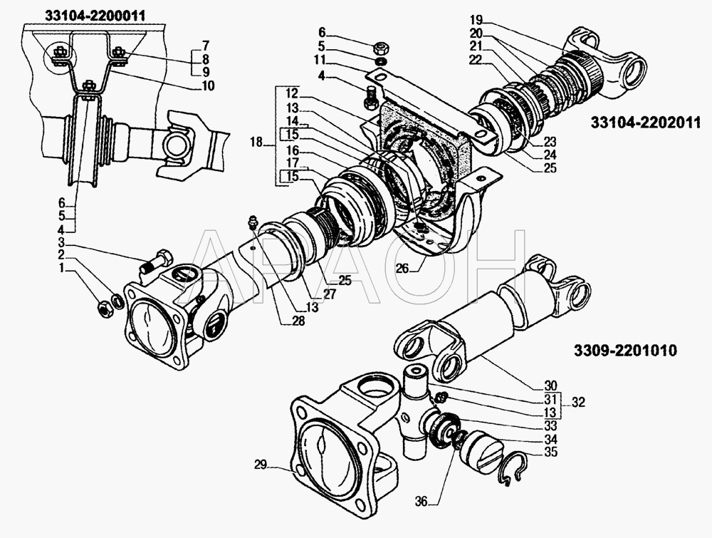 Карданные валы ГАЗ-33104 Валдай
