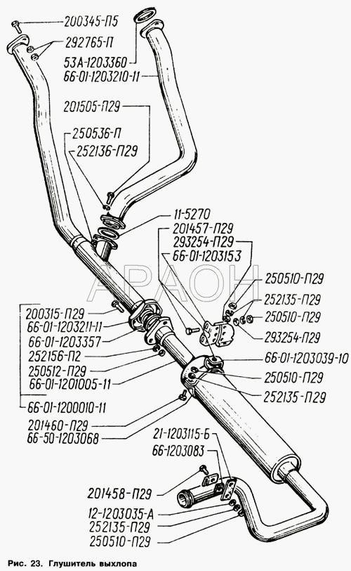 Глушитель выхлопа ГАЗ-66 (Каталог 1996 г.)