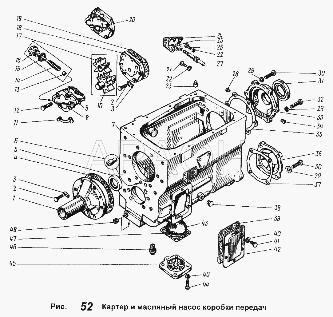 Картер и масляный насос коробки передач ЯМЗ-238 ИМ