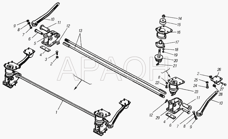 Установка кронштейнов и механизма уравновешивания кабины КамАЗ-4310 (каталог 2004 г)
