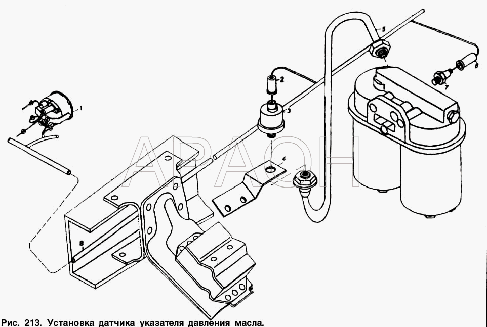 Установка датчика указателя давления масла КамАЗ-5511