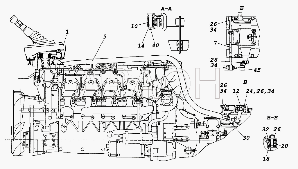 Привод управления механизмом переключения передач КамАЗ-65116