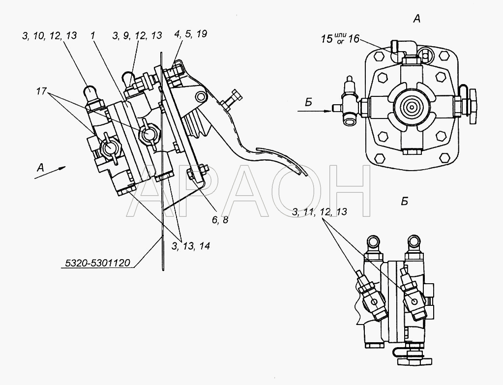 Установка двухсекционного тормозного крана КамАЗ-65116