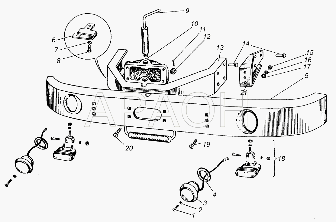 Бампер передний и крепление противотуманных фар МАЗ-504В