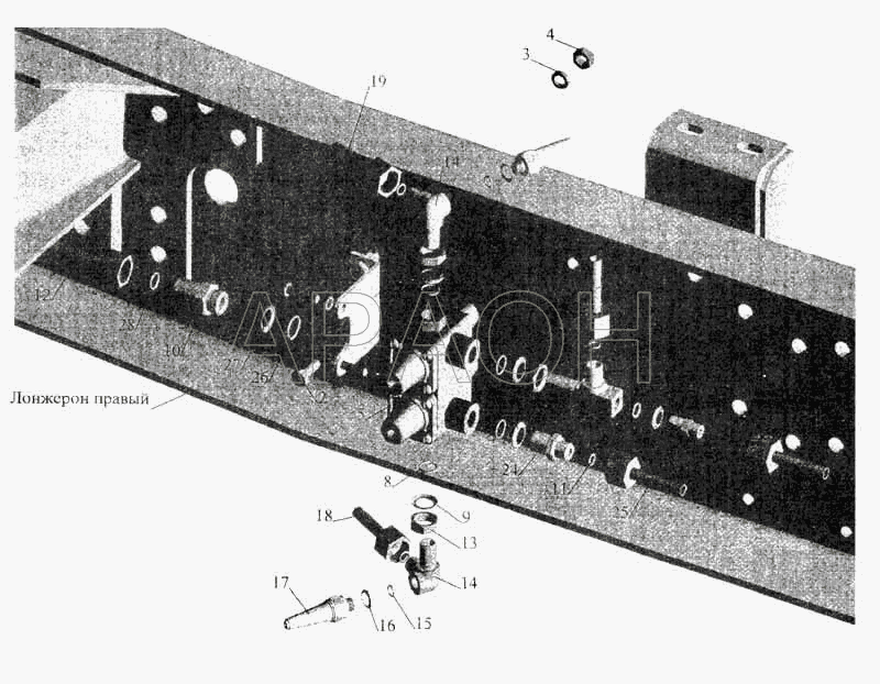 Крепление четырехконтурного клапана МАЗ-533702 МАЗ-5336
