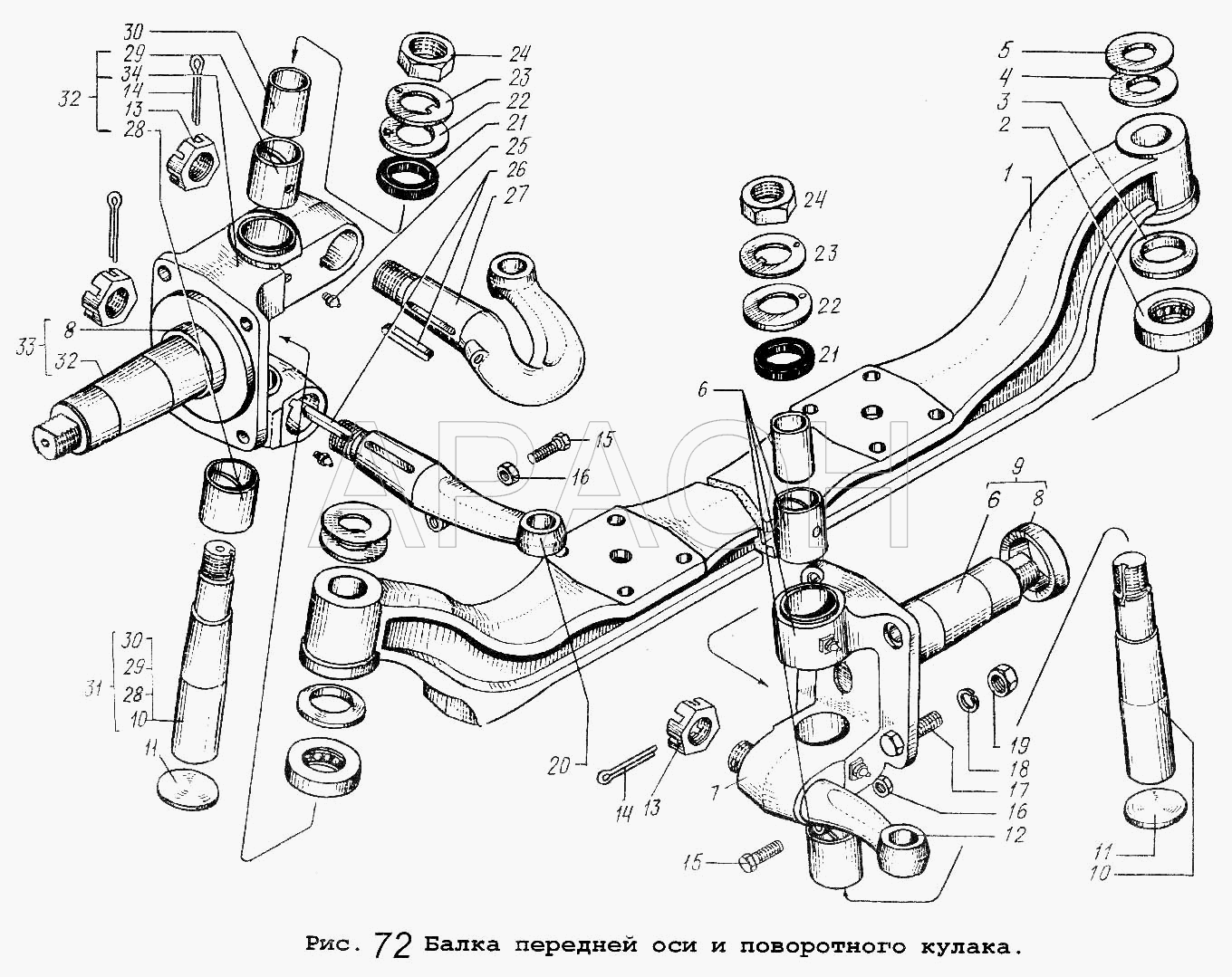 Балка передней оси и поворотного кулака МАЗ-5337