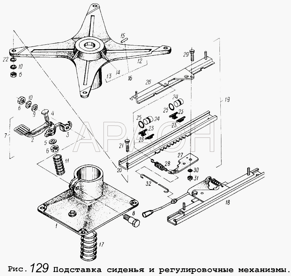 Подставка сиденья и регулировочные механизмы МАЗ-5434