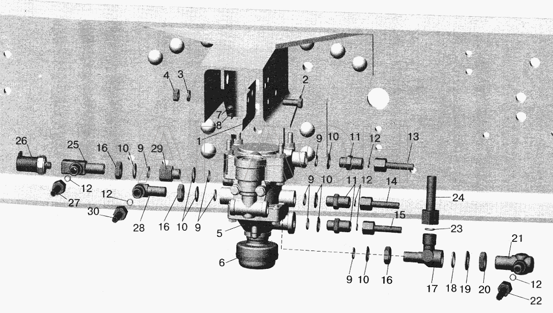Установка клапана прицепа и присоединительной арматуры МАЗ-642208, 642205, 543208, 543205 МАЗ-5516 (2003)