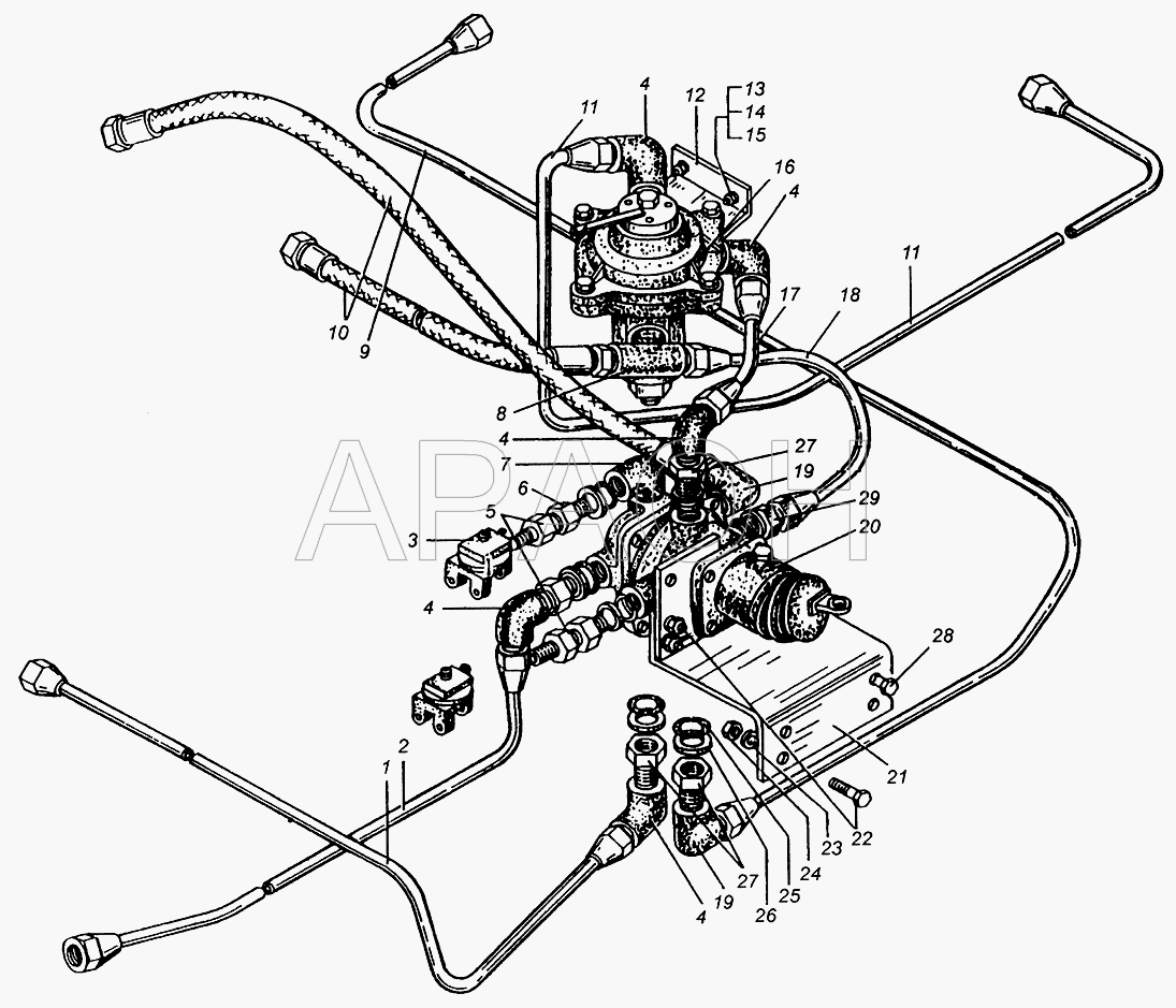 Трубопроводы к тормозным кранам МАЗ-509А МАЗ-5549