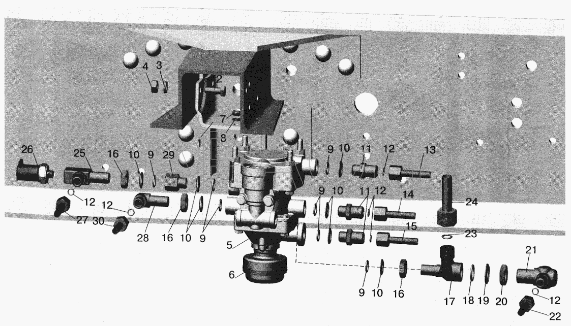 Установка клапана прицепа и присоединительной арматуры МАЗ-543203, 543202 МАЗ-5551 (2003)