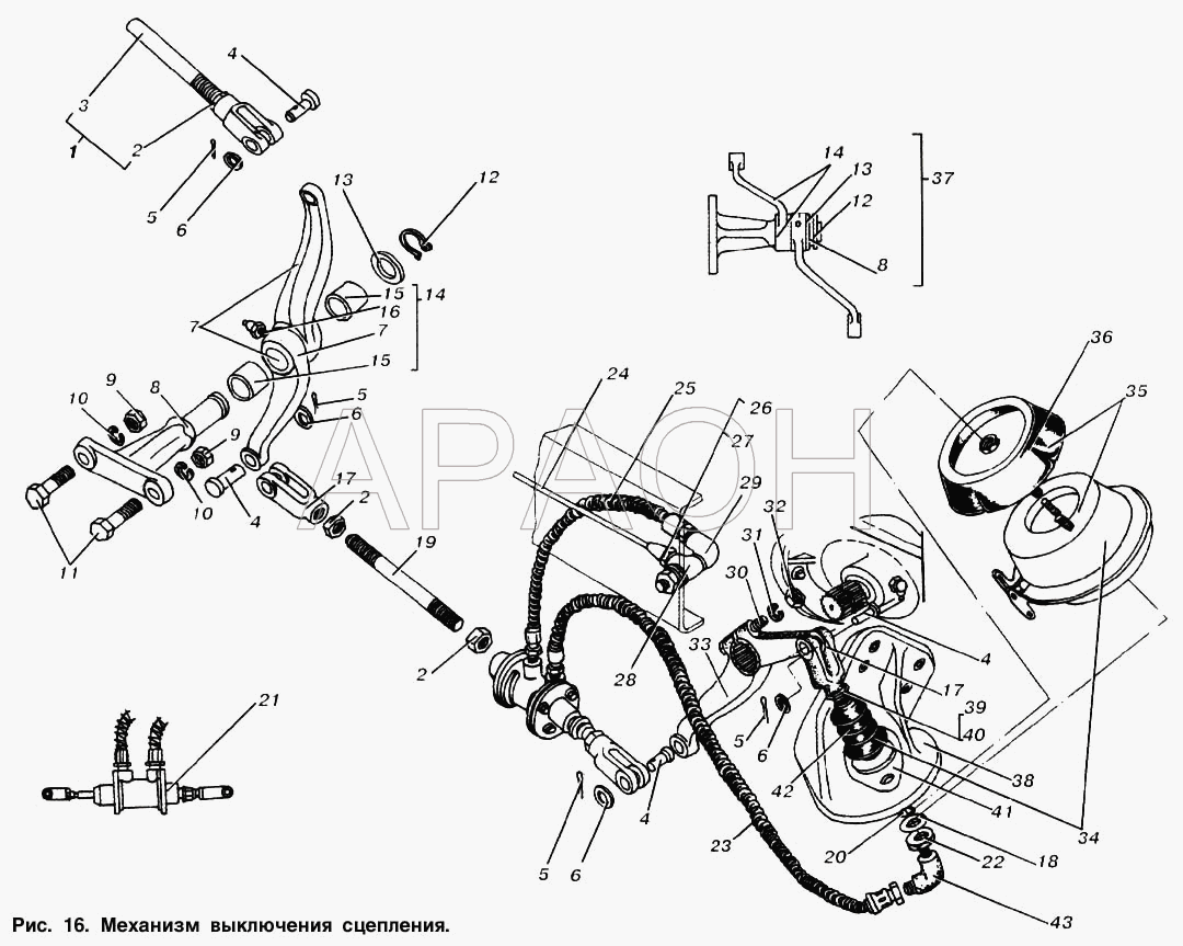 Механизм выключения сцепления МАЗ-53363