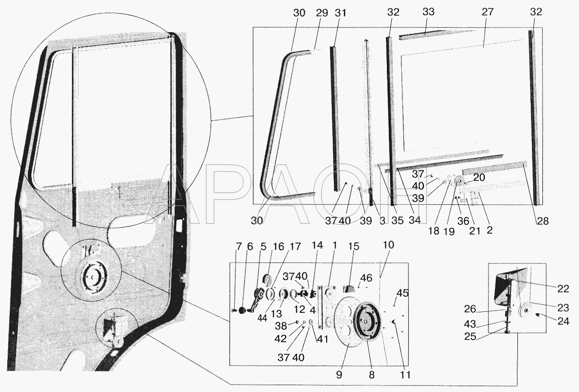 Установка стеклоподъемника и ручки стеклоподъемника МАЗ-6422