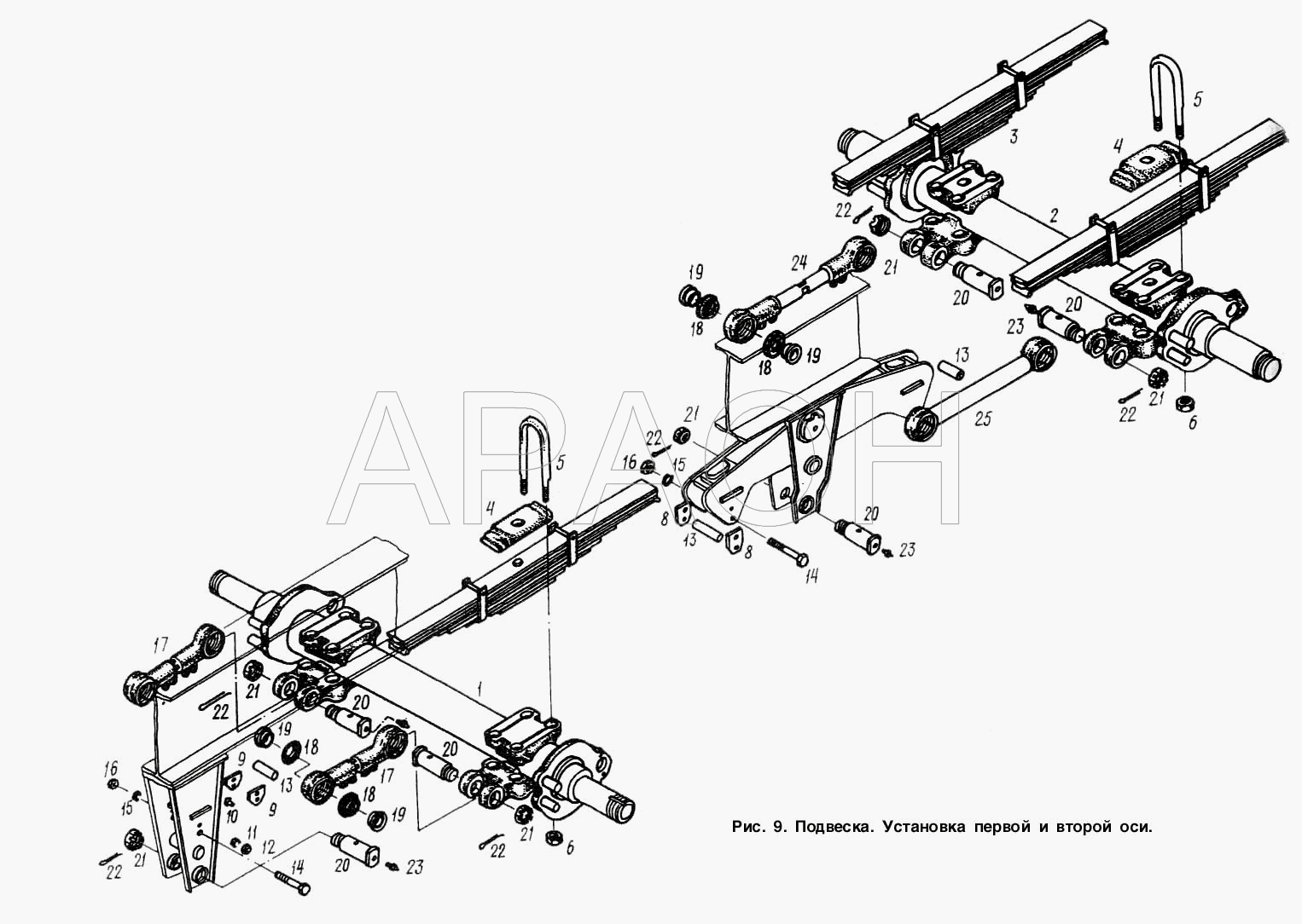 Подвеска. Установка первой и второй оси МАЗ-9758-30