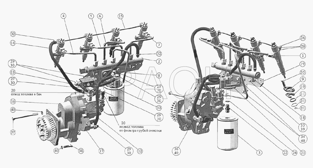 Топливные трубопроводы и установка топливной аппаратуры Д-245.7E3