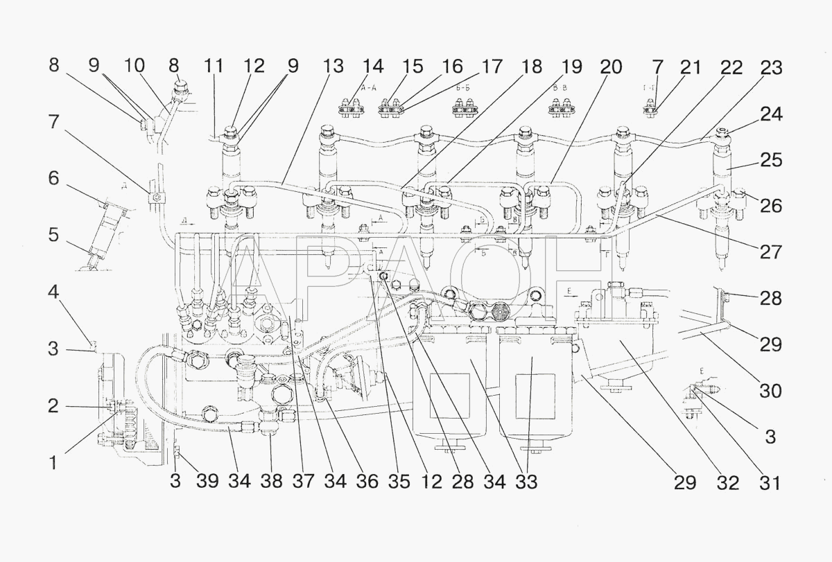Трубопроводы топливные и установка топливной аппаратуры МТЗ-1523