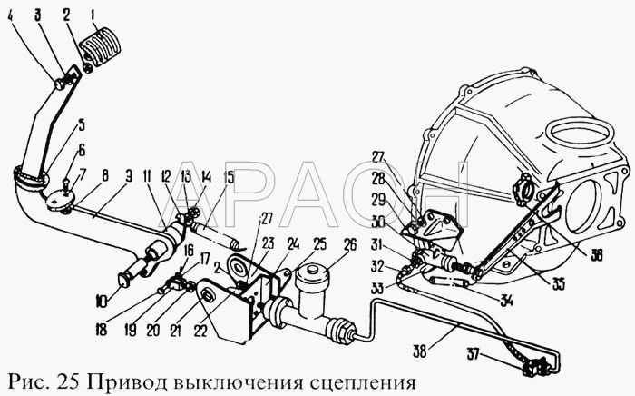 Привод выключения сцепления ПАЗ-3205