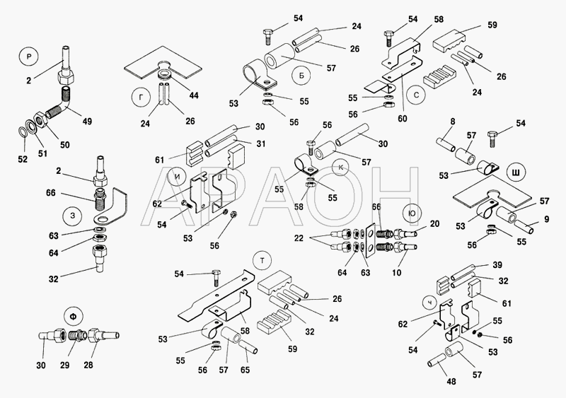 Схема пневматической системы тормозов с пневмоаппаратурой ПАЗ-32053