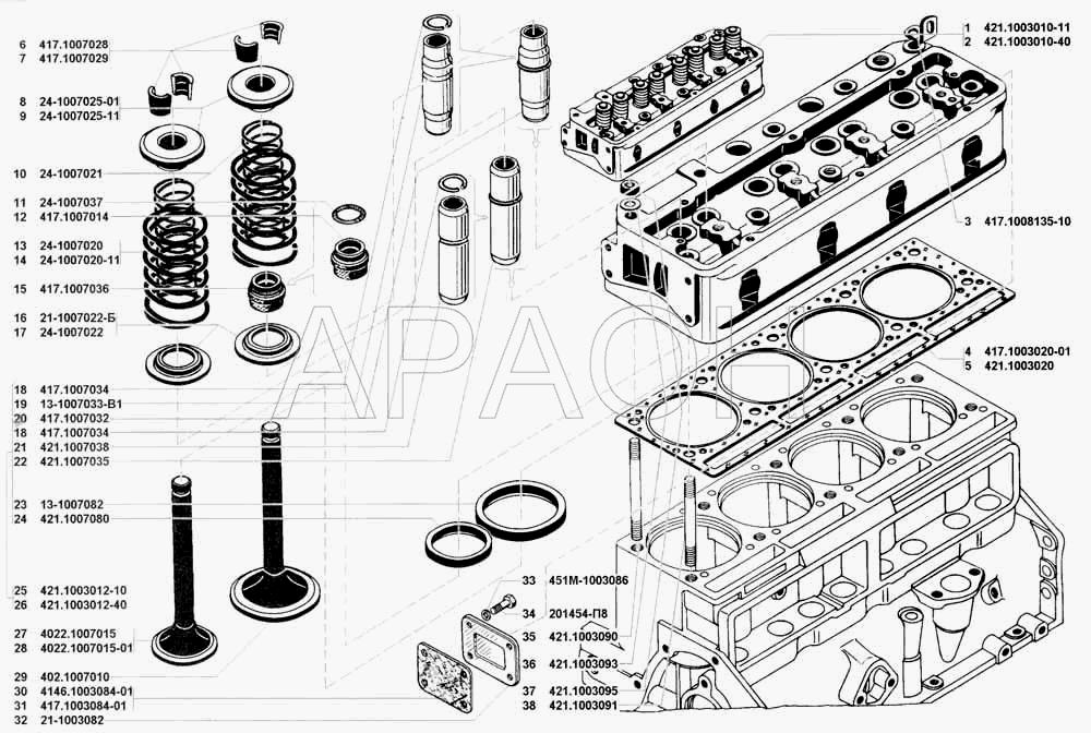 Головка блока цилиндров с клапанами УАЗ 3741 (каталог 2002 г.)