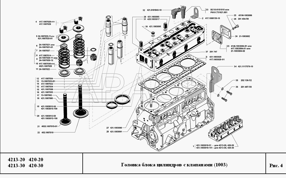 Головка блока цилиндров с клапанами УМЗ-4213, 420