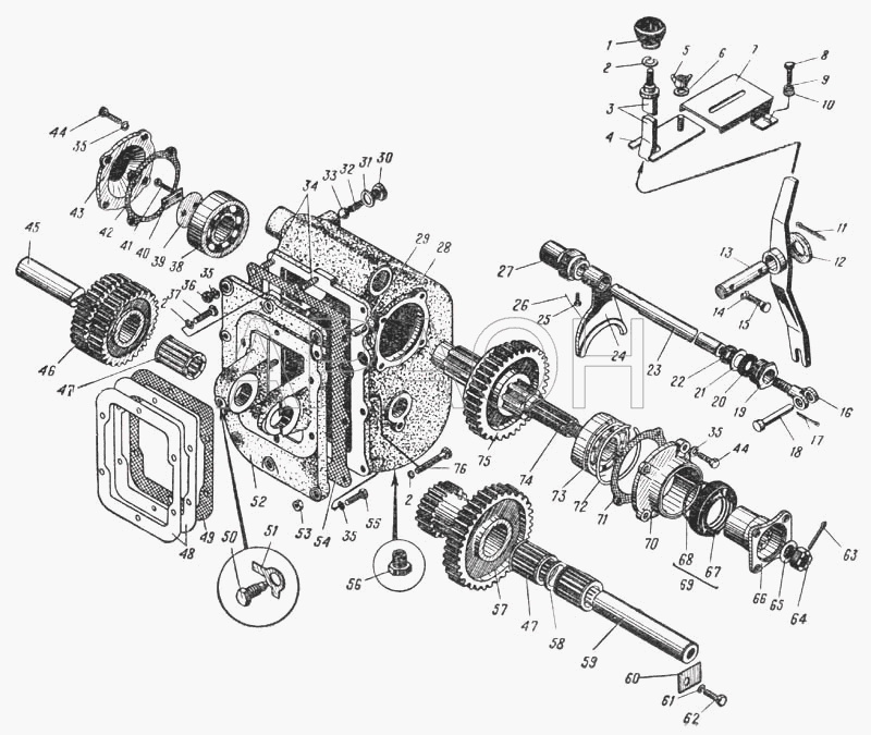 Коробка отбора мощности (Рис. 125) УРАЛ 375