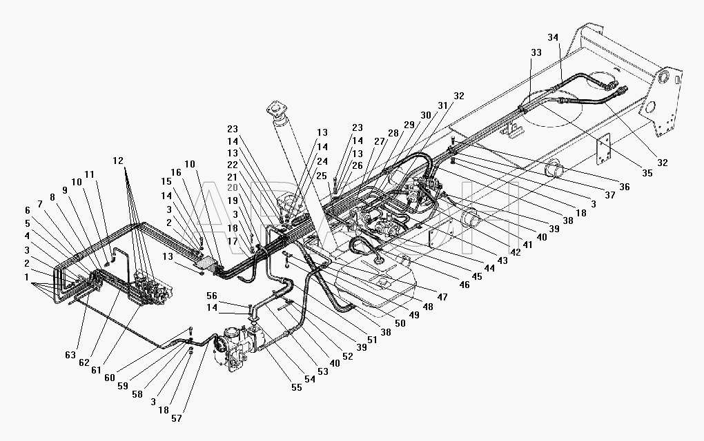 Трубопроводы и шланги самосвальной установки УРАЛ 55571-40