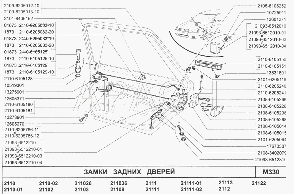 Замки задних дверей ВАЗ-2110 (2007)