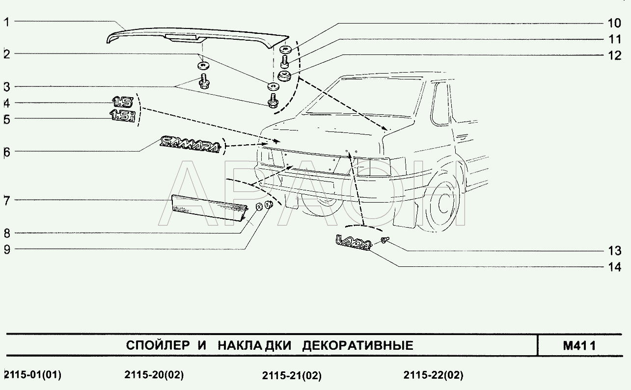 Спойлер и накладки декоративные ВАЗ 2115