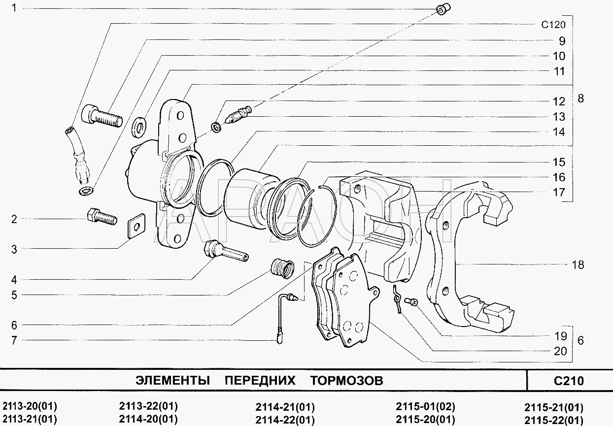 Элементы передних тормозов ВАЗ 2115