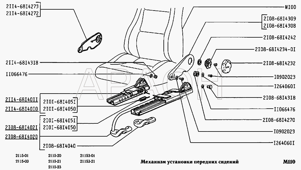 Механизм установки передних сидений ВАЗ 2115