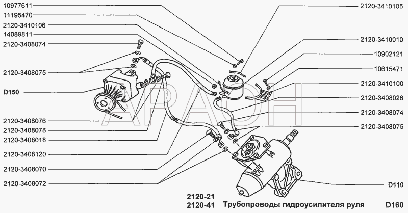 Трубопроводы гидроусилителя руля ВАЗ 2120 