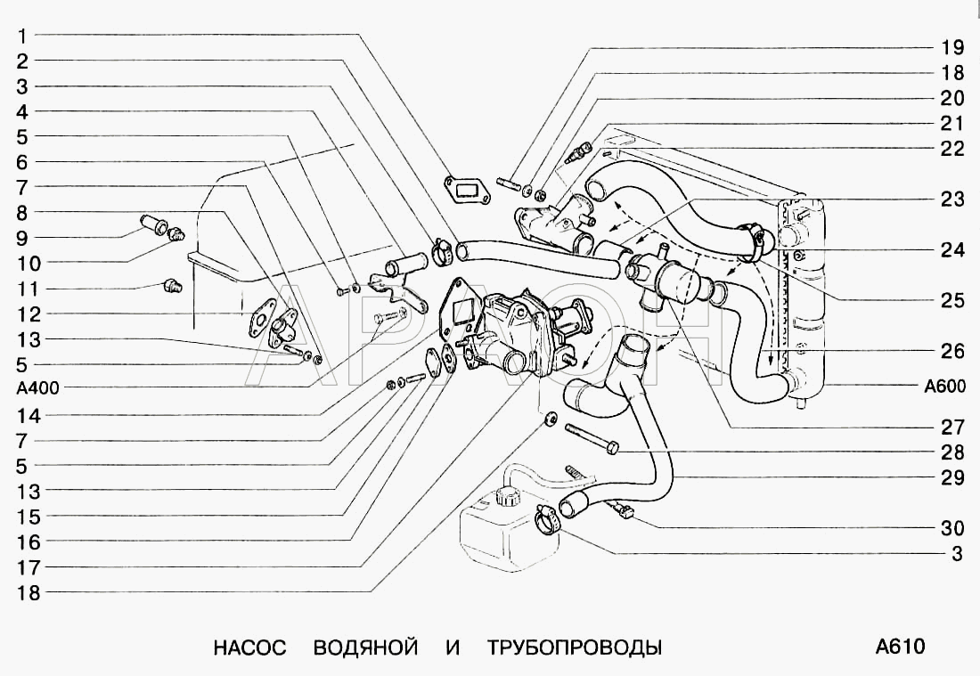 Насос водяной и трубопроводы ВАЗ 2123