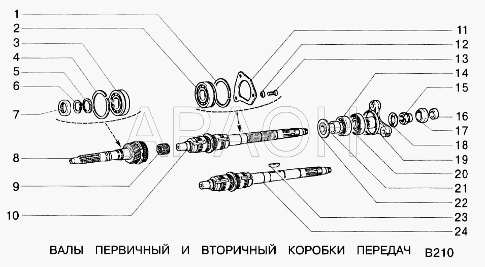 Валы первичный и вторичный коробки передач ВАЗ 2123