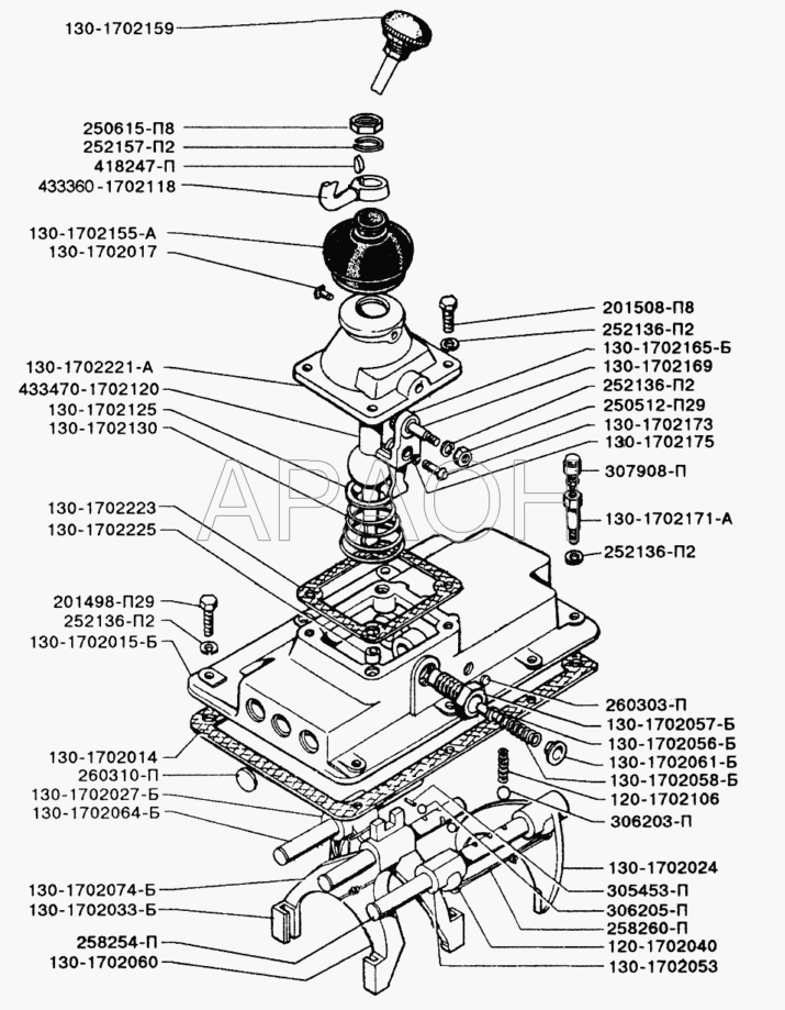 Верхняя крышка и механизм переключения ЗИЛ-433110