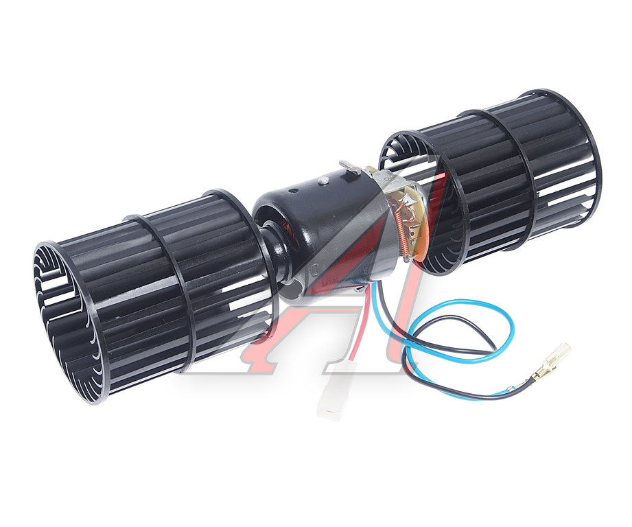 Мотор отопителя ГАЗ,ПАЗ 24V (2 крыльчатки,2 шкива) (для отопителя ОС-7-У2-24-00-16) в сборе МЗКО